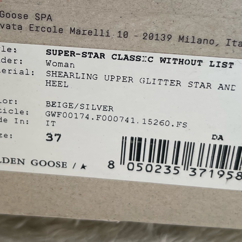 New Golden Goode Super-Star Beige Shearling Silver Glitter Star Sneakers Size 37 - Picture 10 of 12